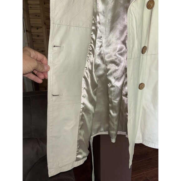 IMAN Leather Trench Coat Jacket Women M Cream Chic Retro Elegant Old World Fall - Picture 14 of 16